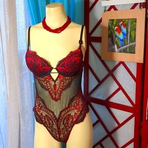 Lacy Black and Red Teddy